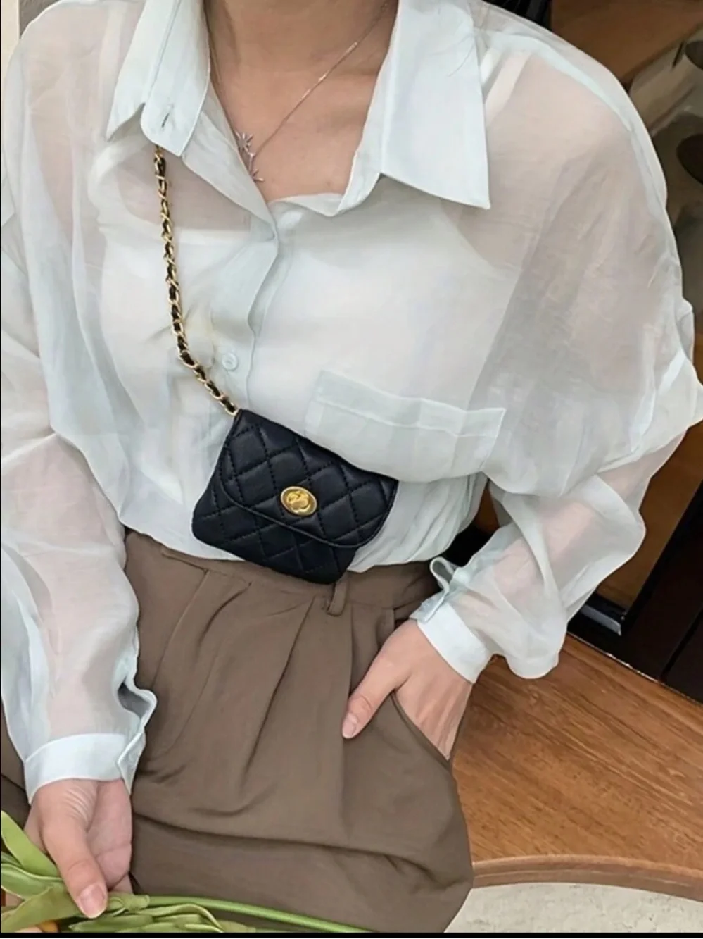 Luxury Quilted Mini Belt Bag Gold Chain Waist Bag